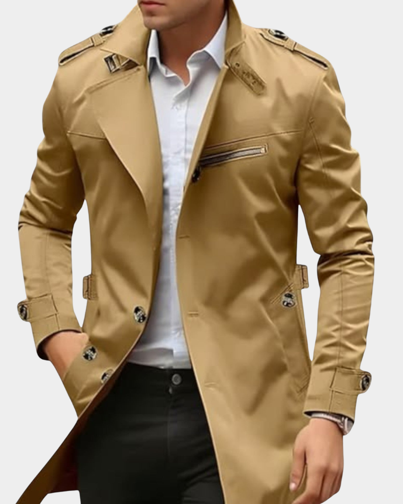 Trenchcoat Herren, taillierte Passform, stilvoll mit praktischen Details | J&B - 4 - Jasminaboutique.com