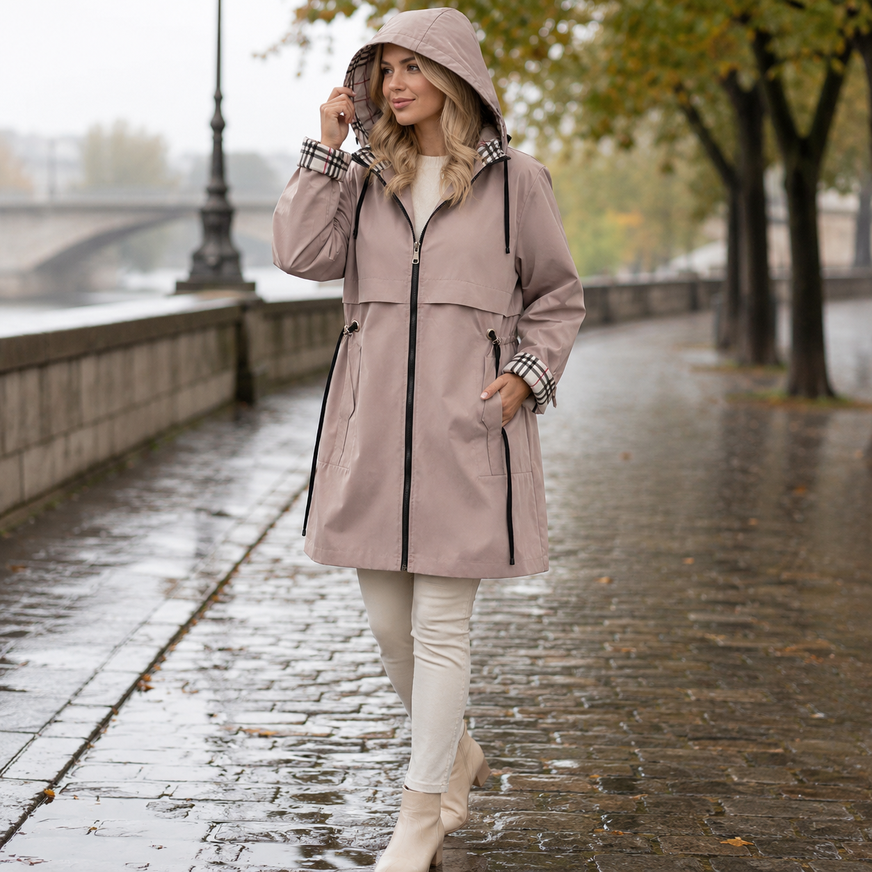 Damenjacke mit Kapuze und verstellbarem Taillenbund | J&B - 13 - Jasminaboutique.com