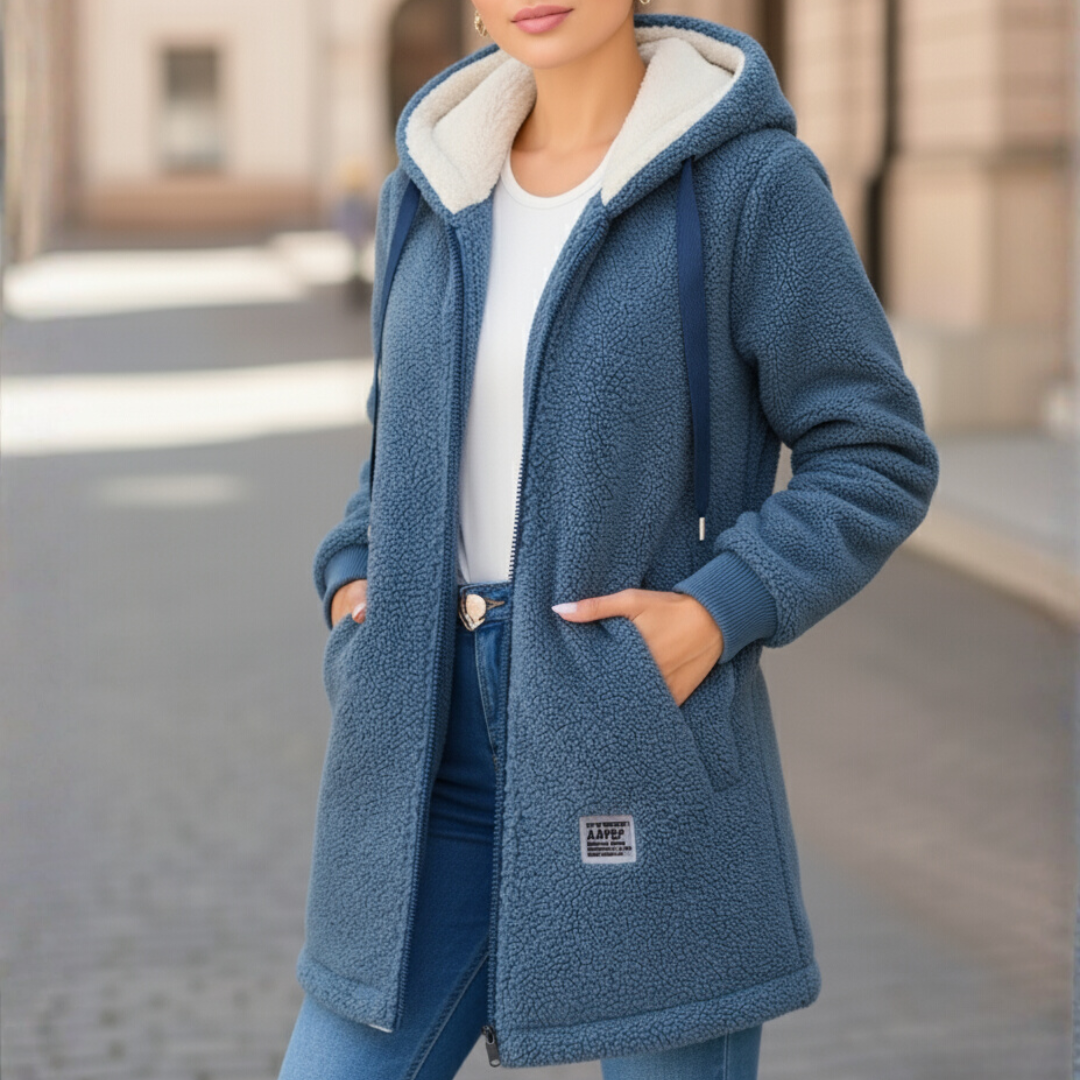 Fleecejacke Damen in Longline-Form mit Kapuze und Taschen | J&B - 1 - Jasminaboutique.com
