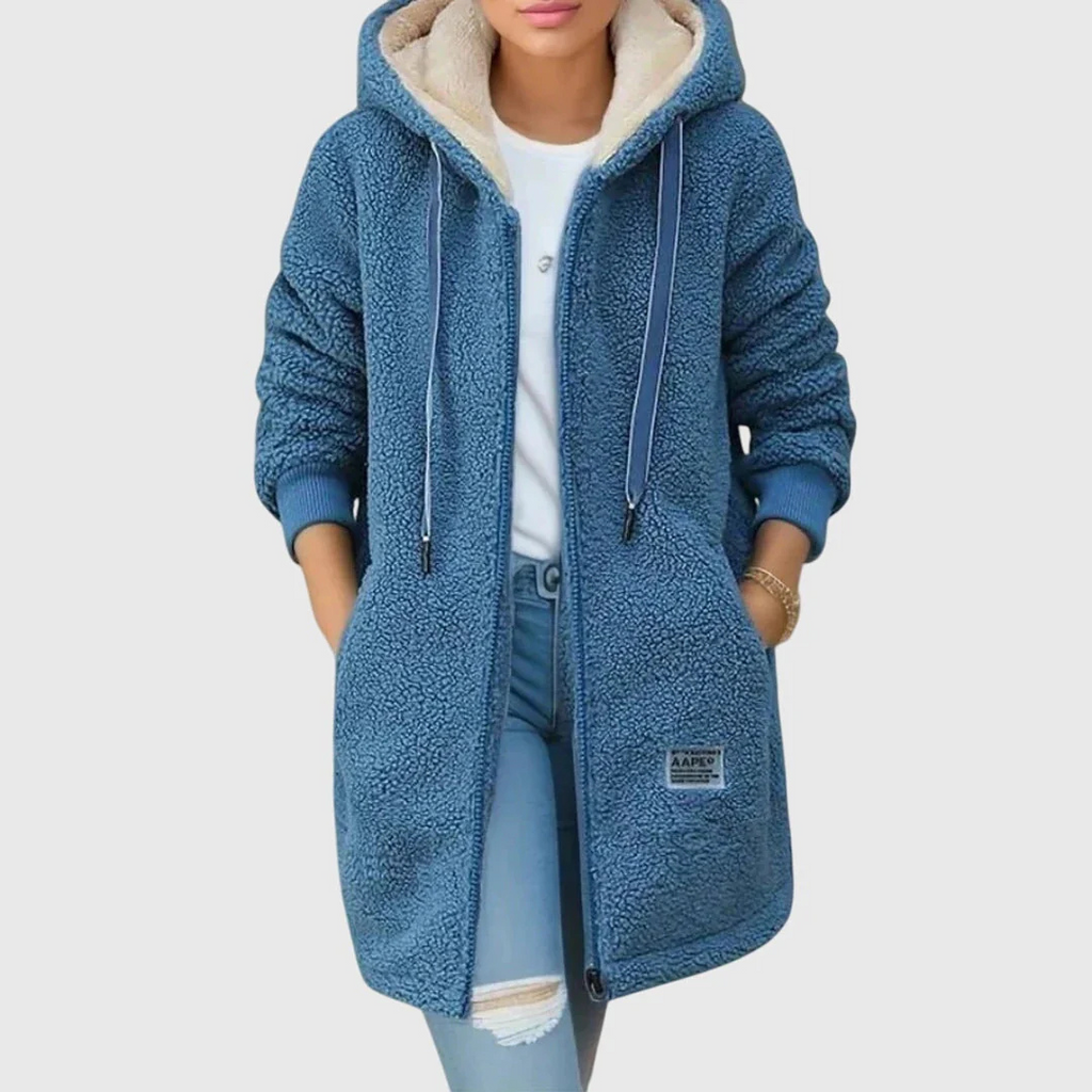 Fleecejacke Damen in Longline-Form mit Kapuze und Taschen | J&B - 2 - Jasminaboutique.com