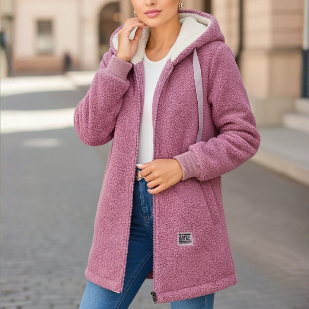 Fleecejacke Damen in Longline-Form mit Kapuze und Taschen | J&B - 3 - Jasminaboutique.com