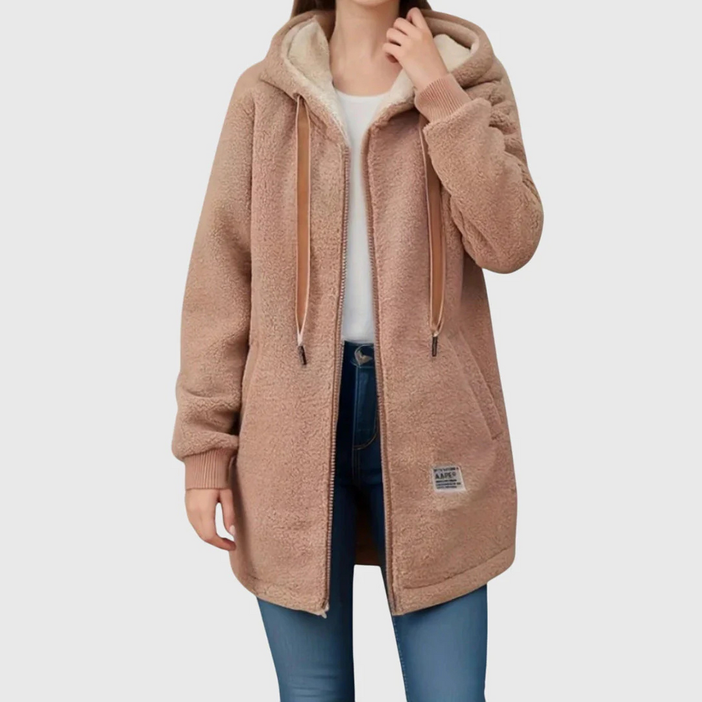 Fleecejacke Damen in Longline-Form mit Kapuze und Taschen | J&B - 6 - Jasminaboutique.com