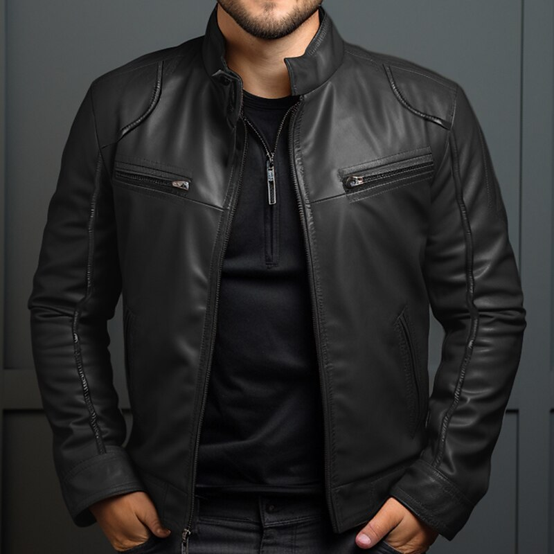 Herren Lederjacke mit Reißverschlusstaschen und modernem Schnitt | J&B - 2 - Jasminaboutique.com