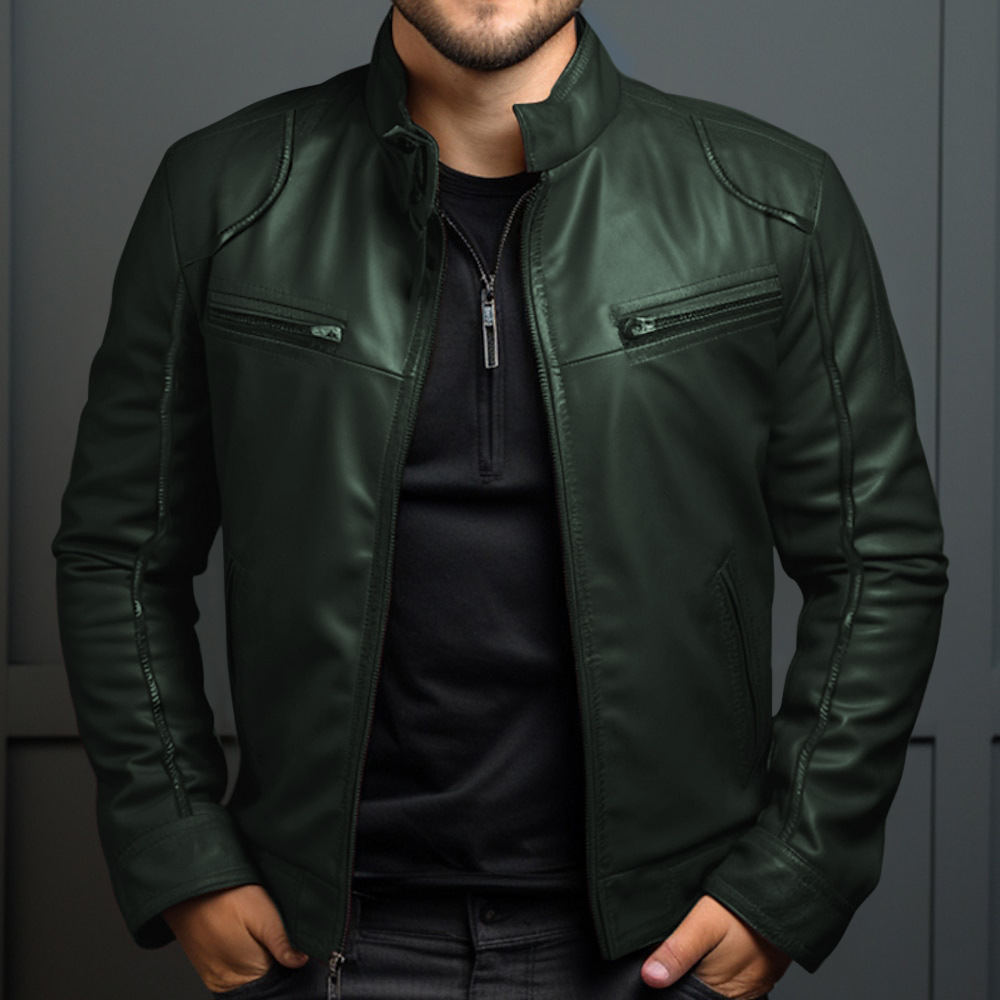 Herren Lederjacke mit Reißverschlusstaschen und modernem Schnitt | J&B - 3 - Jasminaboutique.com