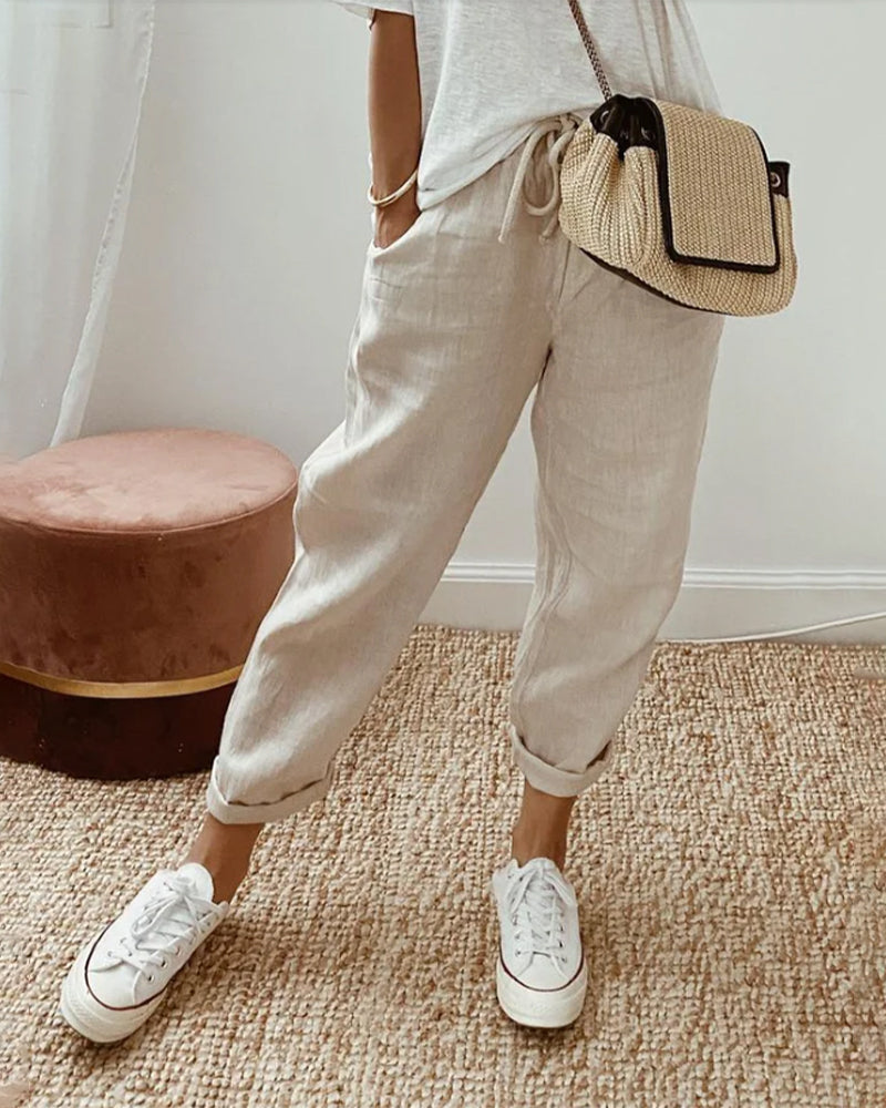 Lässige Damenhose mit Kordelzug und konisch zulaufenden Beinen | A&B - 1 - Annoboutique