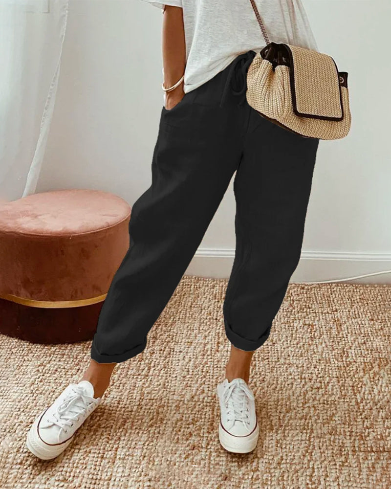Lässige Damenhose mit Kordelzug und konisch zulaufenden Beinen | A&B - 2 - Annoboutique