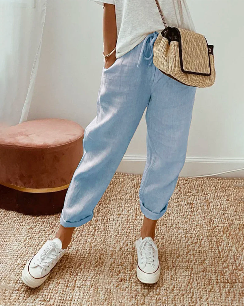 Lässige Damenhose mit Kordelzug und konisch zulaufenden Beinen | A&B - 3 - Annoboutique
