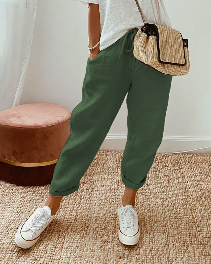 Lässige Damenhose mit Kordelzug und konisch zulaufenden Beinen | A&B - 5 - Annoboutique