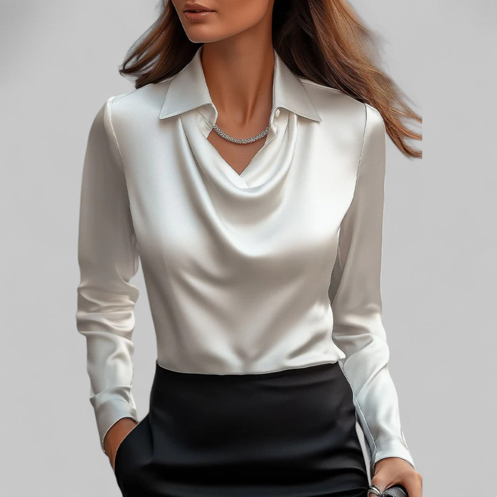 Elegante Damenbluse mit Cowl-Ausschnitt und langen Ärmeln | A&B - 1 - Annoboutique