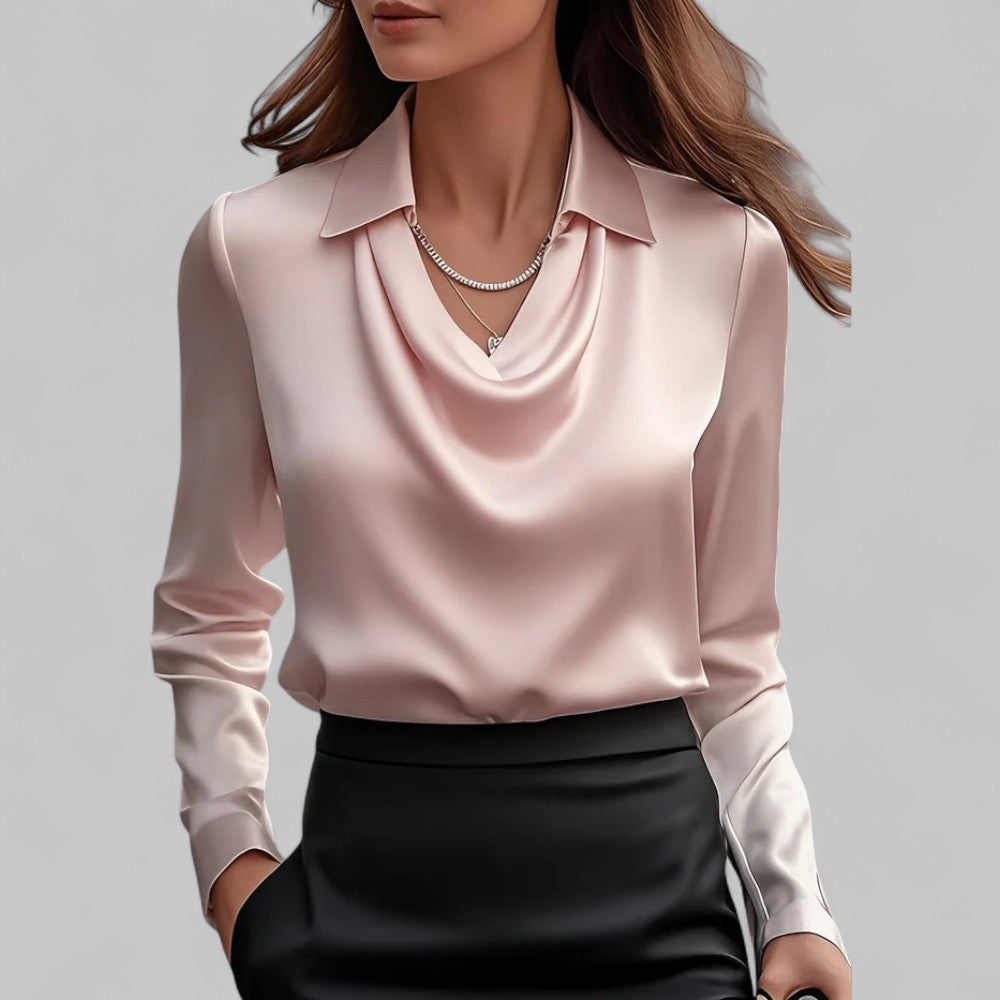 Elegante Damenbluse mit Cowl-Ausschnitt und langen Ärmeln | A&B - 2 - Annoboutique
