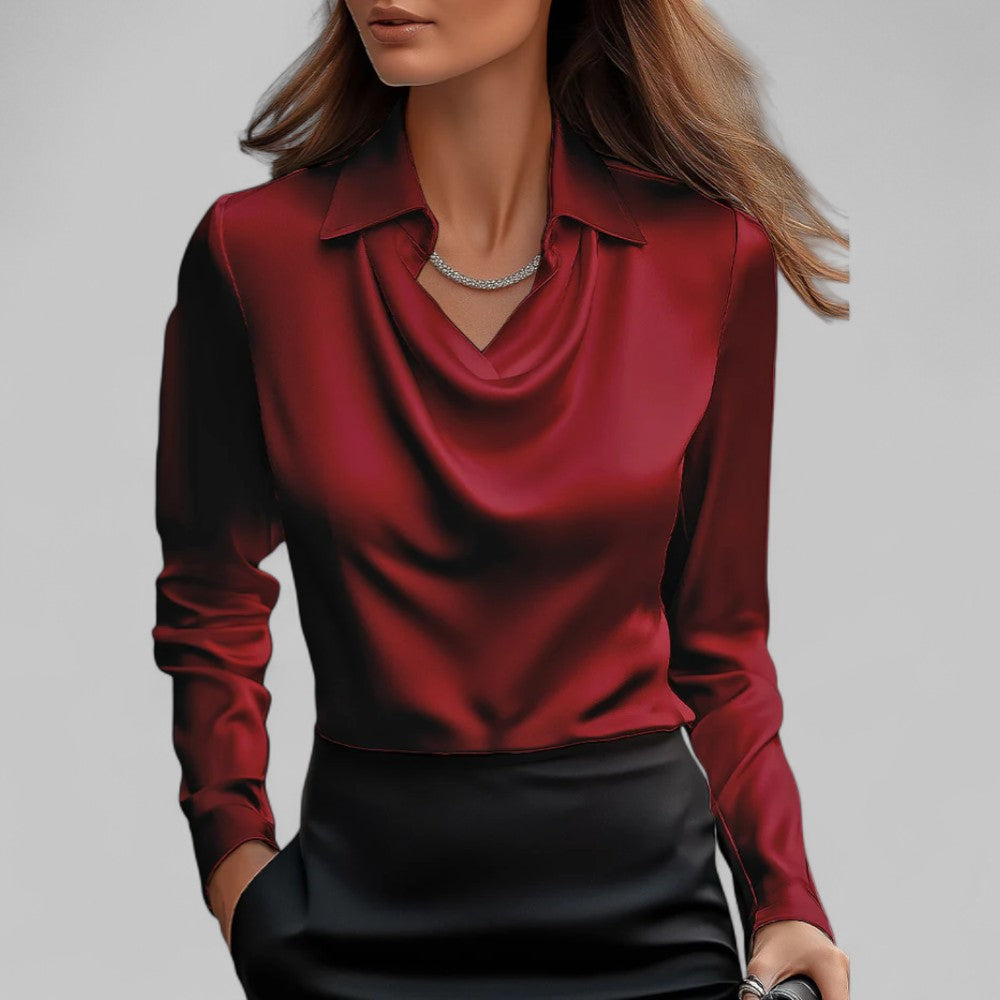 Elegante Damenbluse mit Cowl-Ausschnitt und langen Ärmeln | A&B - 3 - Annoboutique