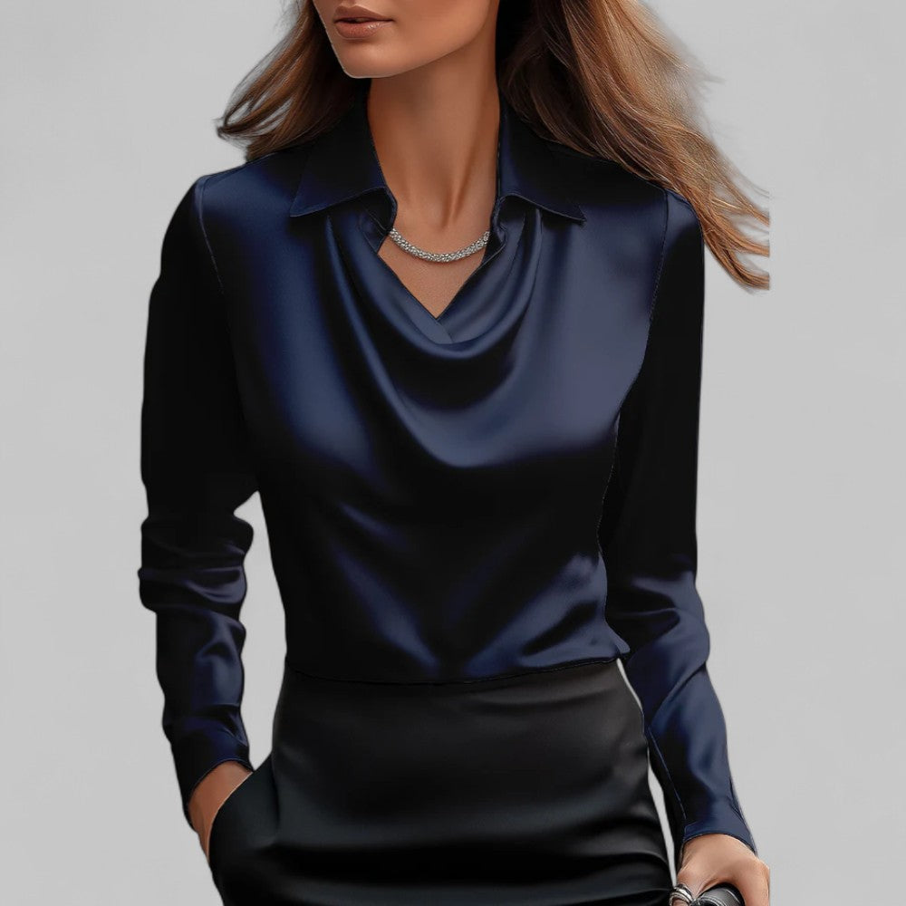 Elegante Damenbluse mit Cowl-Ausschnitt und langen Ärmeln | A&B - 4 - Annoboutique