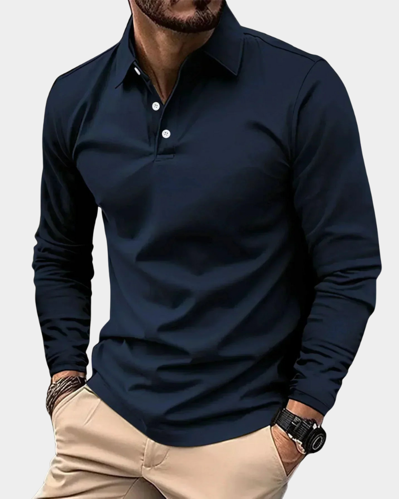 Langarm-Poloshirt Herren mit klassischem Kragen und taillierter Passform | J&B - 1 - Jasminaboutique.com
