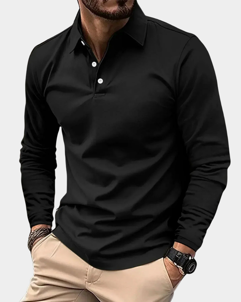 Langarm-Poloshirt Herren mit klassischem Kragen und taillierter Passform | J&B - 2 - Jasminaboutique.com