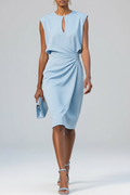 Midi-Kleid Damen mit Schlüssellochausschnitt und Drapierung | J&B - 1 - Jasminaboutique.com