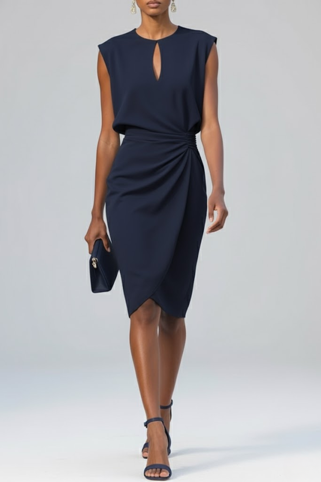 Midi-Kleid Damen mit Schlüssellochausschnitt und Drapierung | J&B - 2 - Jasminaboutique.com