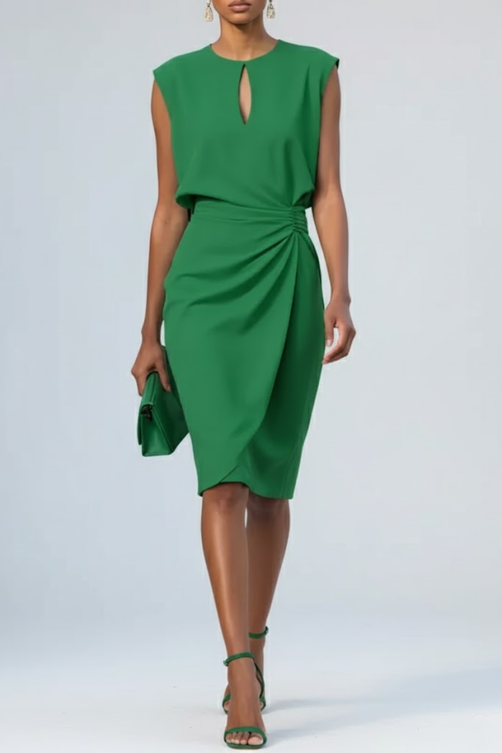 Midi-Kleid Damen mit Schlüssellochausschnitt und Drapierung | J&B - 5 - Jasminaboutique.com