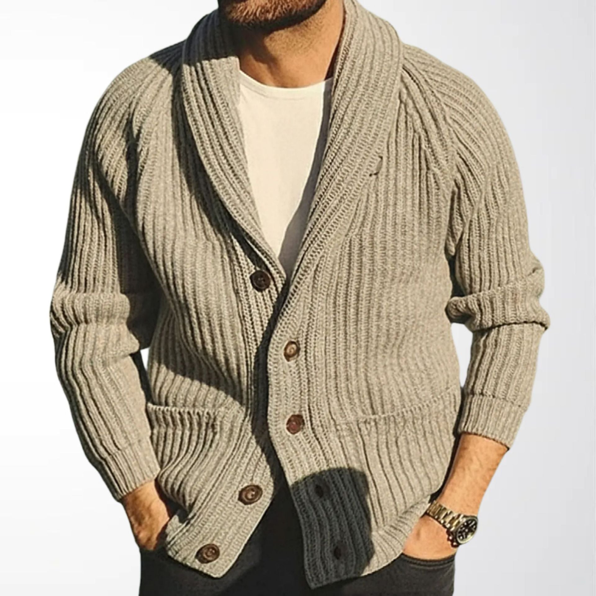 Herren Cardigan mit Schalkragen und Knopfleiste | A&Z - 5 - Atelier-Zofia