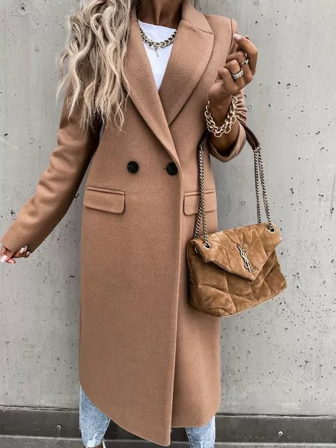 Double-Breasted Women's Coat in Soft Wool-Look Fabric | R&V - 1 - Rokvane
