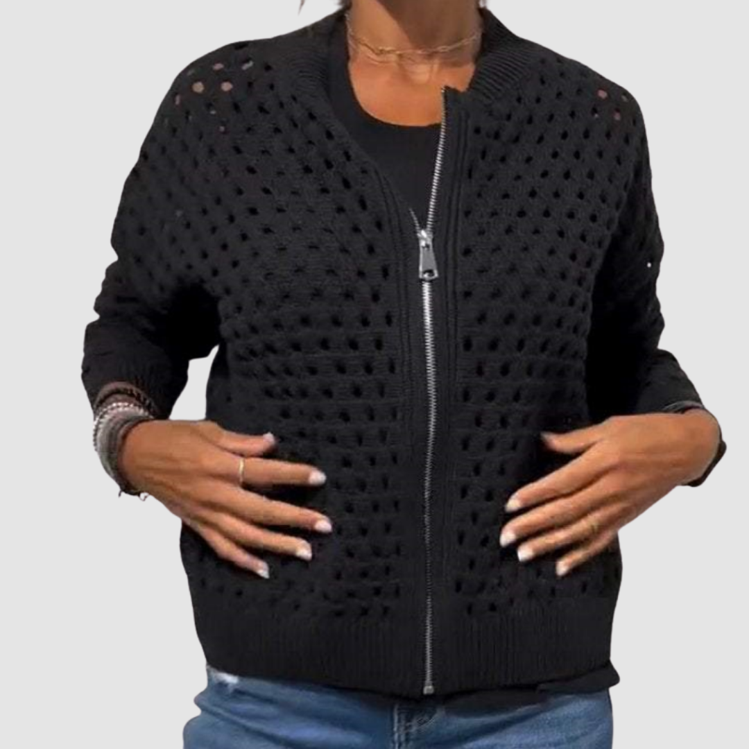 Kardigan Damen mit Ajour-Muster und Reißverschluss - J&B; - 2 - Jasminaboutique.com