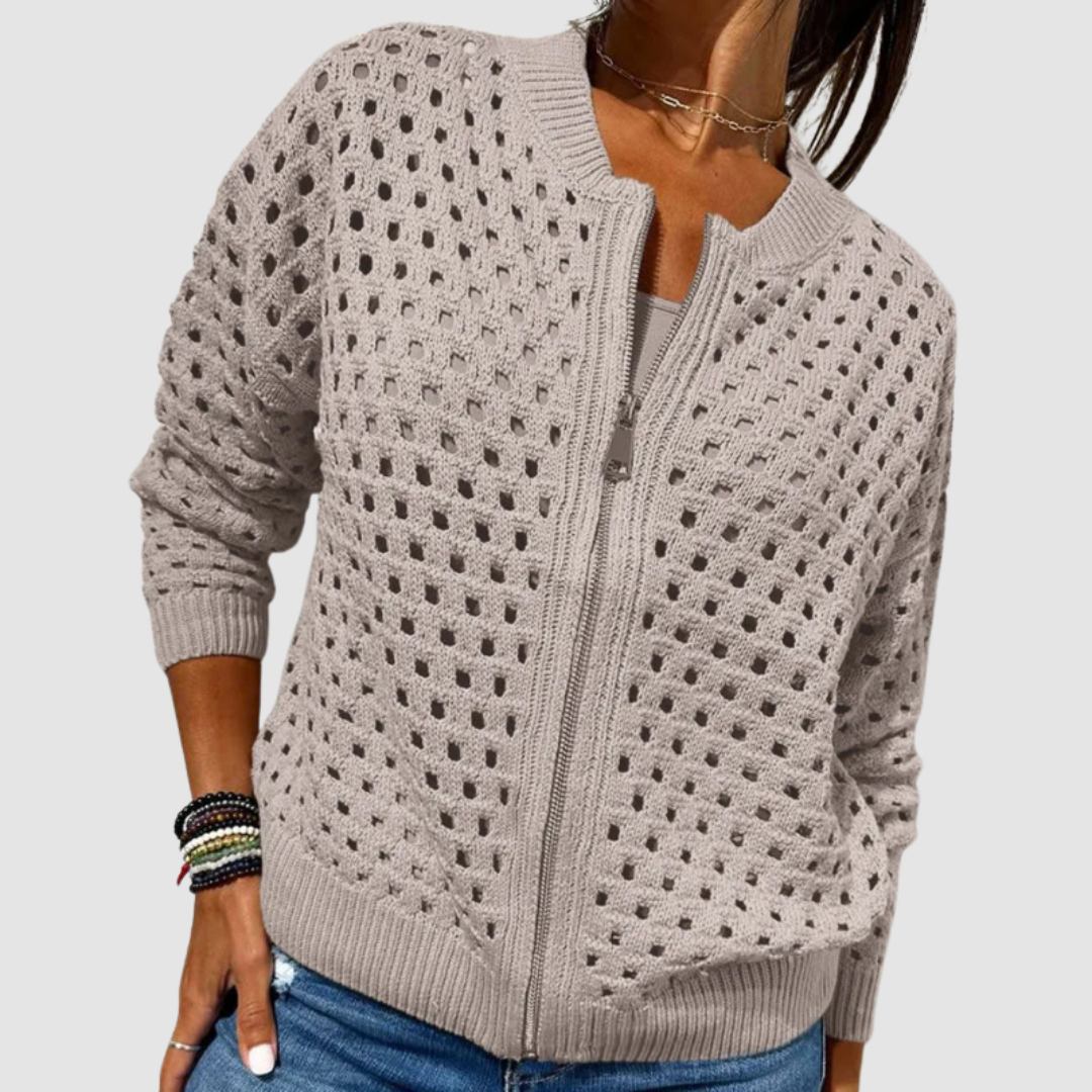 Kardigan Damen mit Ajour-Muster und Reißverschluss - J&B; - 4 - Jasminaboutique.com