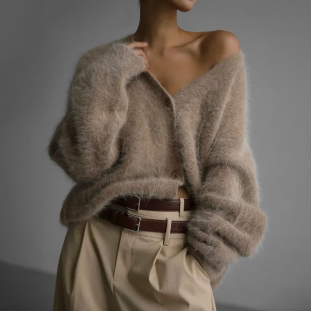 Damen Oversize Cardigan mit Knöpfen und V-Ausschnitt - J&B; - 2 - Jasminaboutique.com