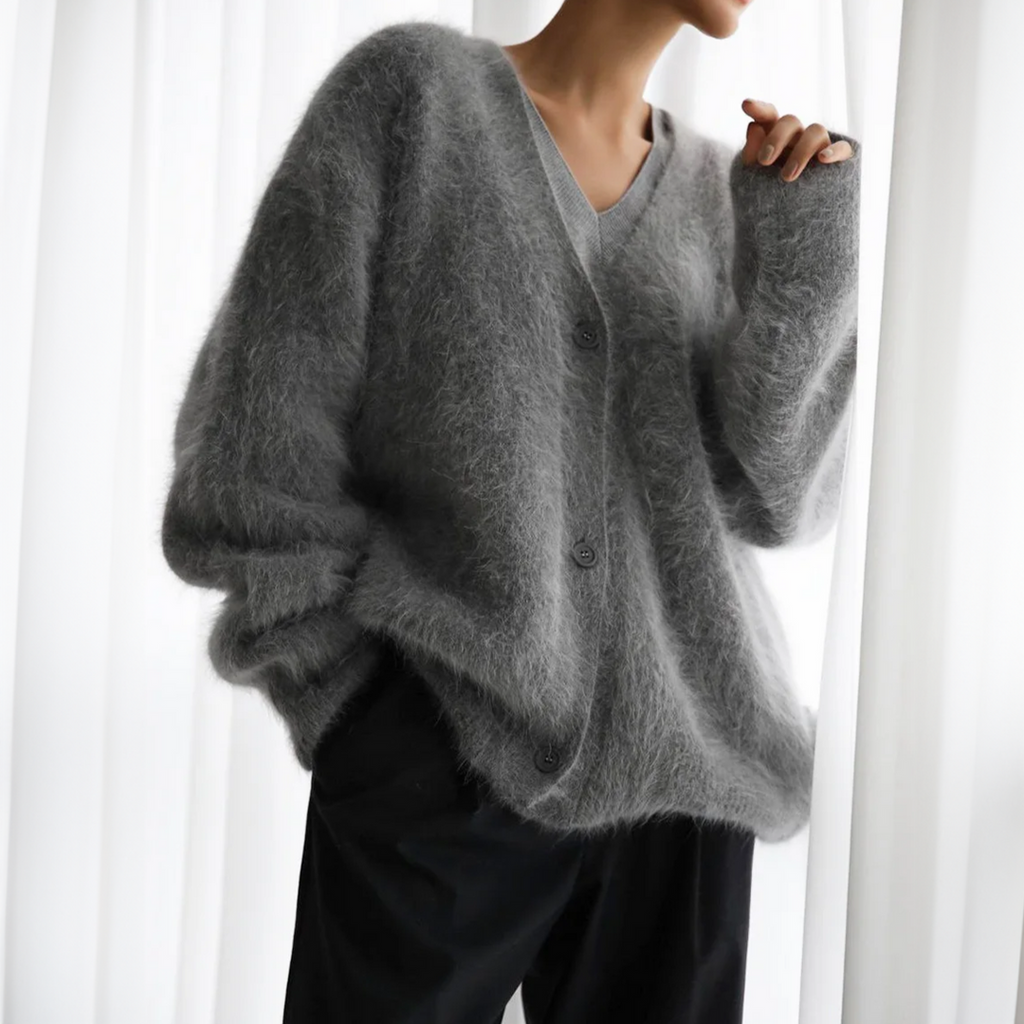 Damen Oversize Cardigan mit Knöpfen und V-Ausschnitt - J&B; - 3 - Jasminaboutique.com