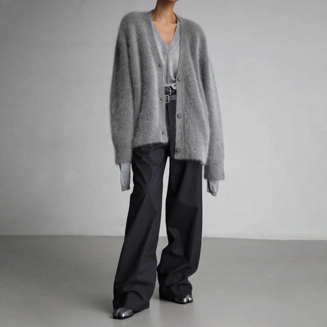 Damen Oversize Cardigan mit Knöpfen und V-Ausschnitt - J&B; - 4 - Jasminaboutique.com
