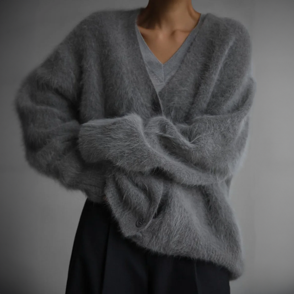 Damen Oversize Cardigan mit Knöpfen und V-Ausschnitt - J&B; - 5 - Jasminaboutique.com
