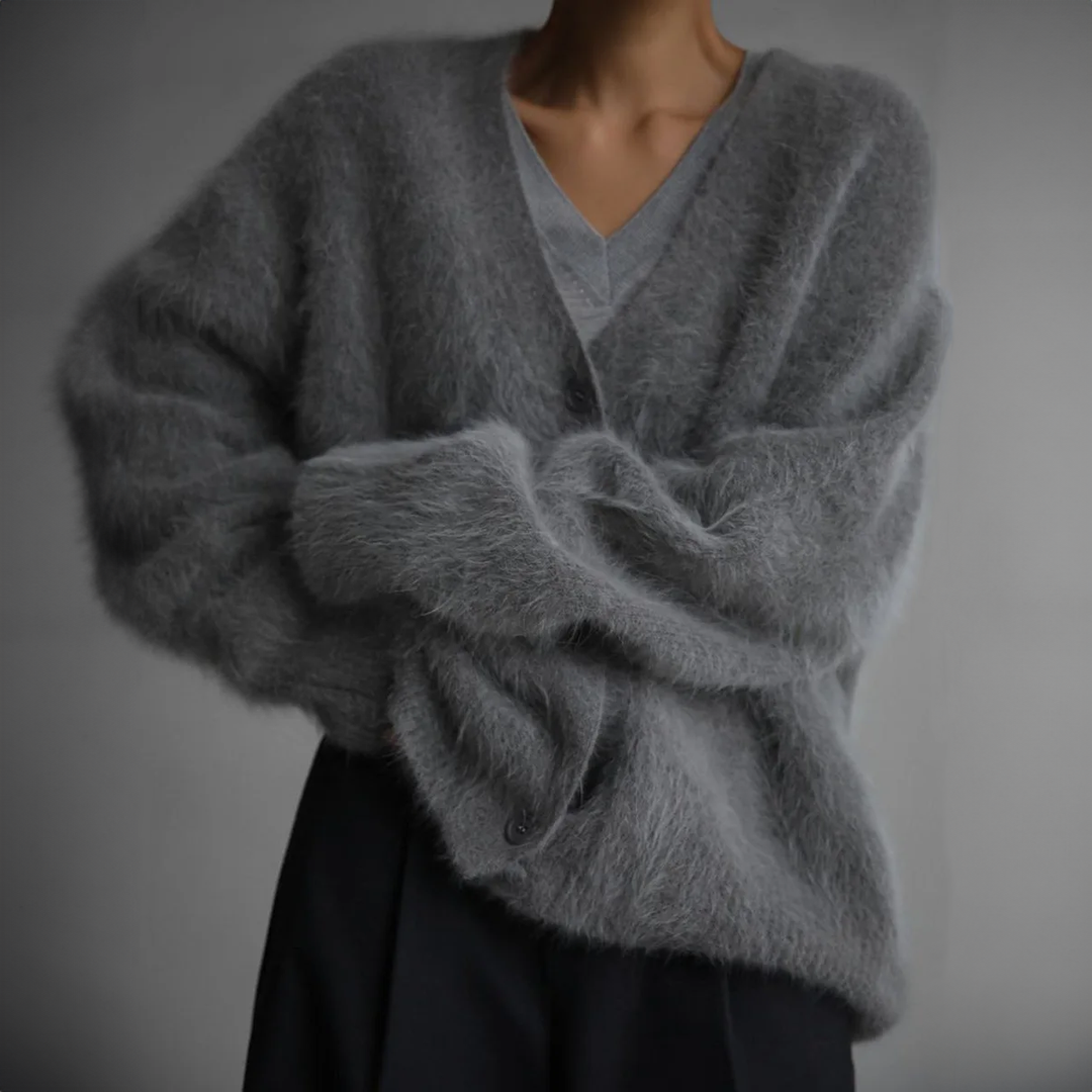 Damen Oversize Cardigan mit Knöpfen und V-Ausschnitt - J&B; - 5 - Jasminaboutique.com