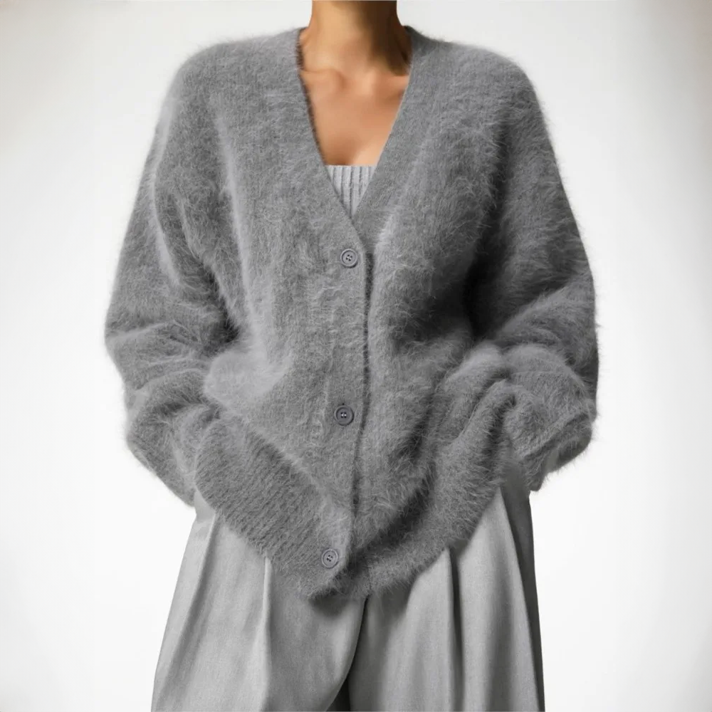 Damen Oversize Cardigan mit Knöpfen und V-Ausschnitt - J&B; - 6 - Jasminaboutique.com