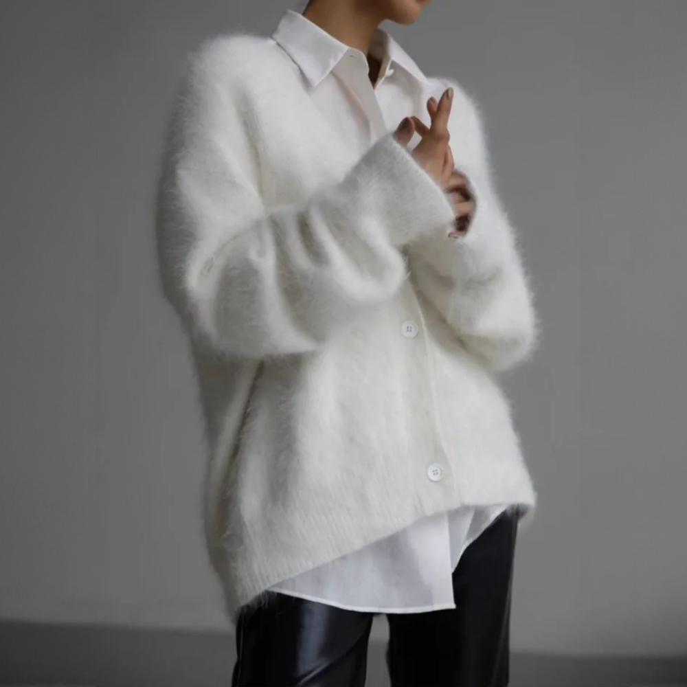 Damen Oversize Cardigan mit Knöpfen und V-Ausschnitt - J&B; - 7 - Jasminaboutique.com