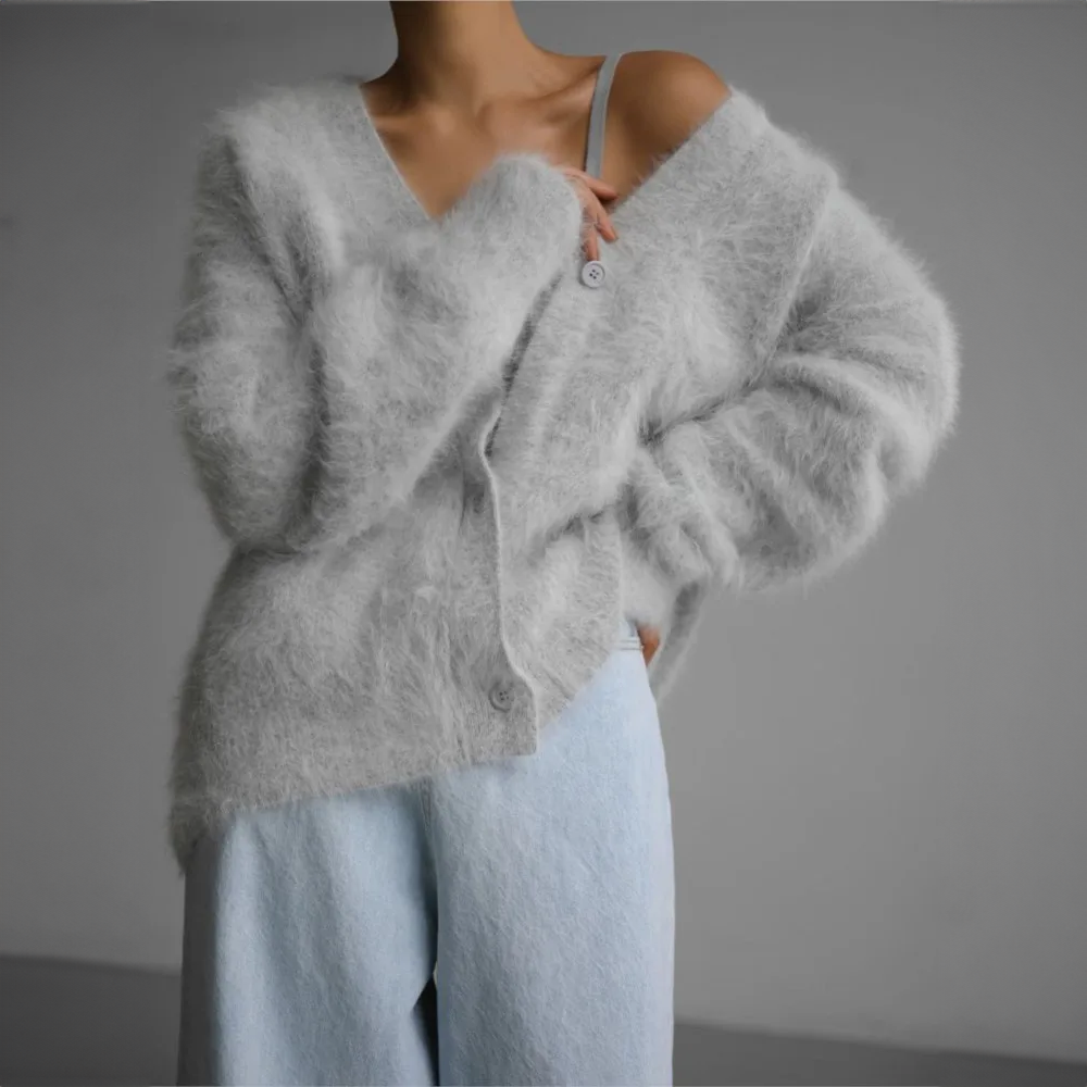 Damen Oversize Cardigan mit Knöpfen und V-Ausschnitt - J&B; - 8 - Jasminaboutique.com
