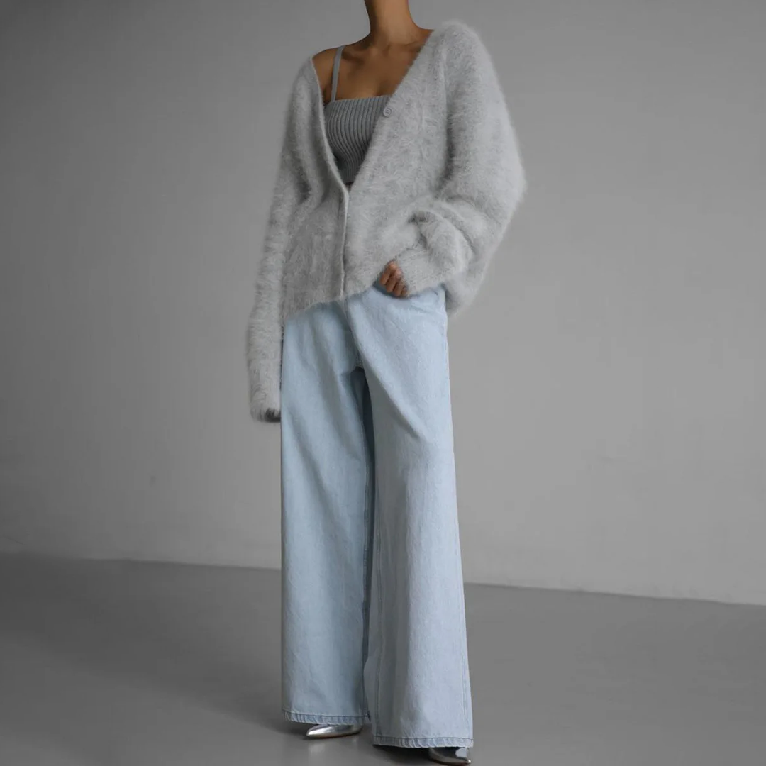 Damen Oversize Cardigan mit Knöpfen und V-Ausschnitt - J&B; - 9 - Jasminaboutique.com