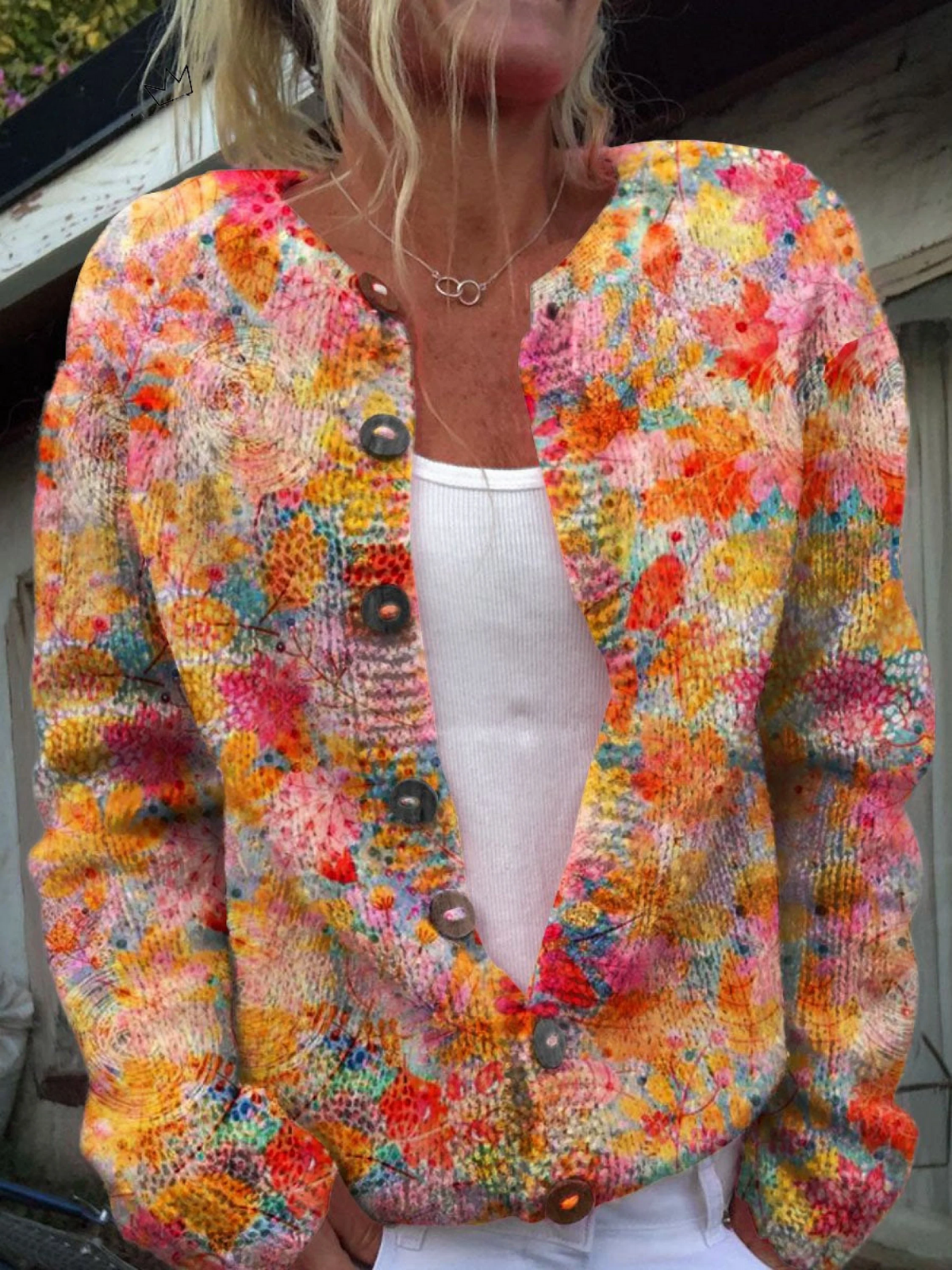 Cardigan Damen Offene Front mit buntem Blumendesign - J&B; - 1 - Jasminaboutique.com