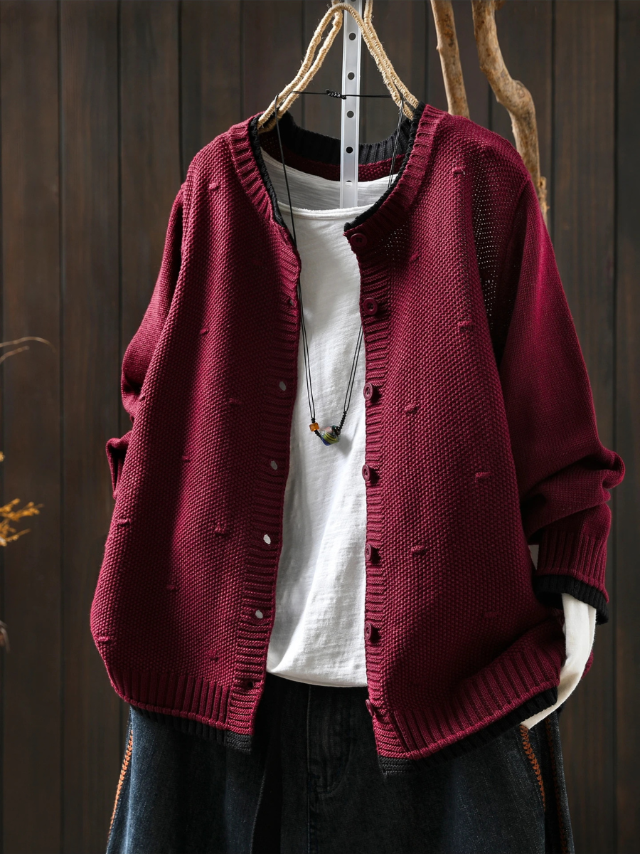 Damen Cardigan Oversize mit Knöpfen und strukturiertem Look - J&B; - 1 - Jasminaboutique.com