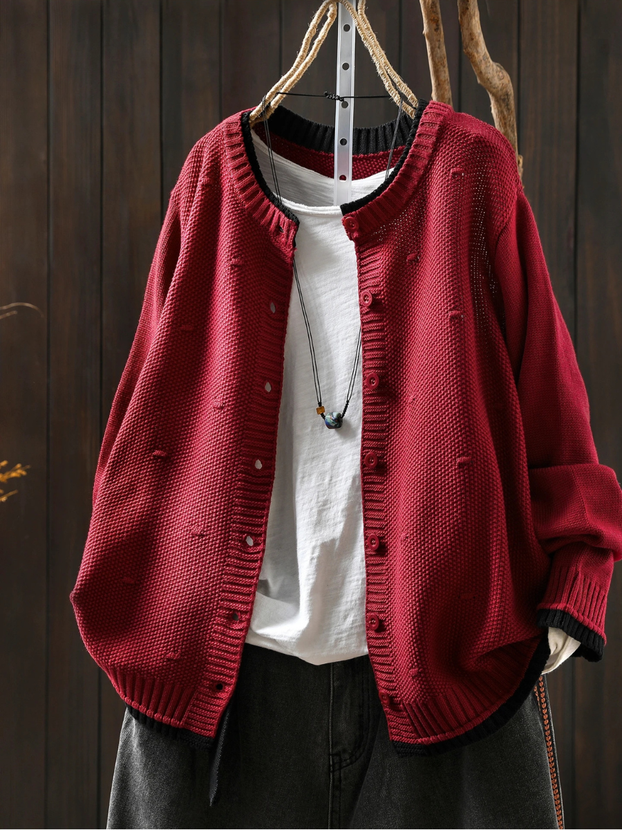 Damen Cardigan Oversize mit Knöpfen und strukturiertem Look - J&B; - 3 - Jasminaboutique.com