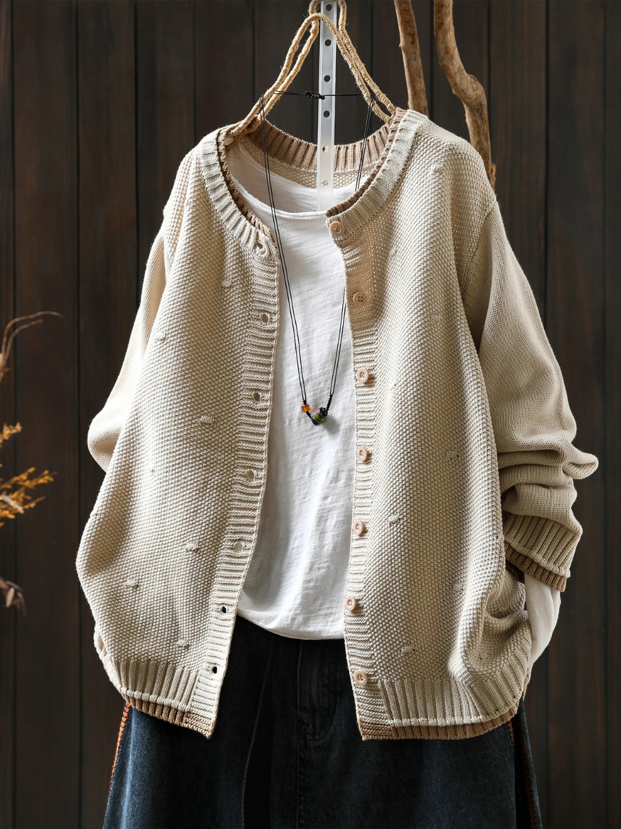 Damen Cardigan Oversize mit Knöpfen und strukturiertem Look - J&B; - 4 - Jasminaboutique.com