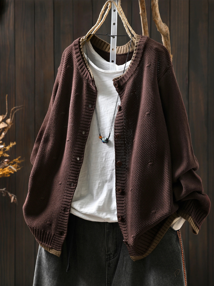 Damen Cardigan Oversize mit Knöpfen und strukturiertem Look - J&B; - 5 - Jasminaboutique.com