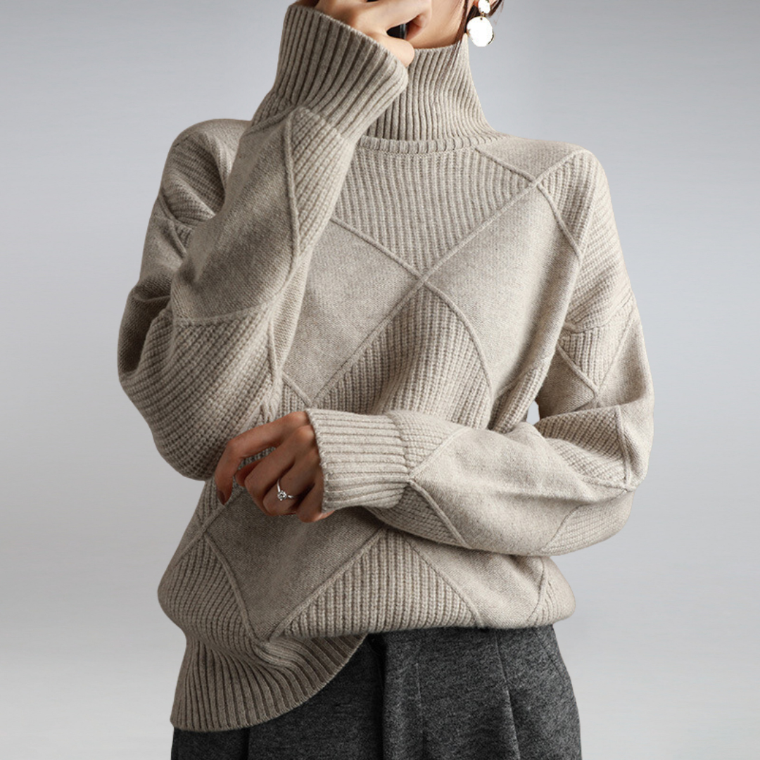 Pullover Damen mit Rollkragen und Rautenstruktur - J&B - 4 - Jasminaboutique.com