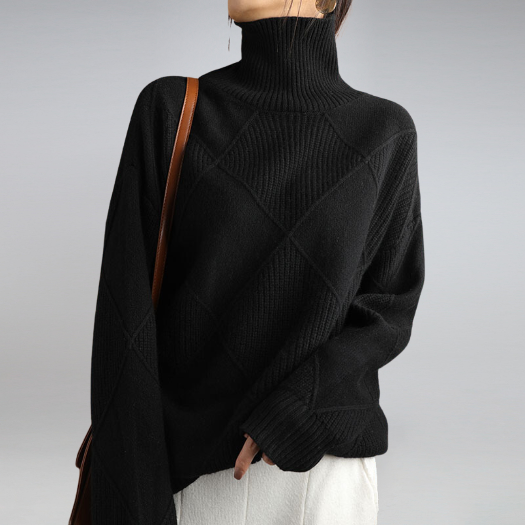 Pullover Damen mit Rollkragen und Rautenstruktur - J&B - 5 - Jasminaboutique.com