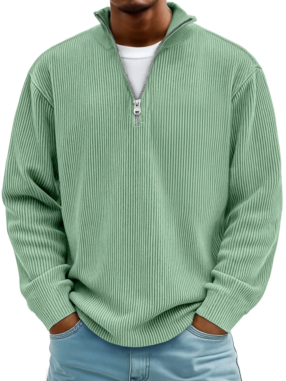 Pullover Herren mit Stehkragen und Reißverschluss | A&B - 4 - Annoboutique