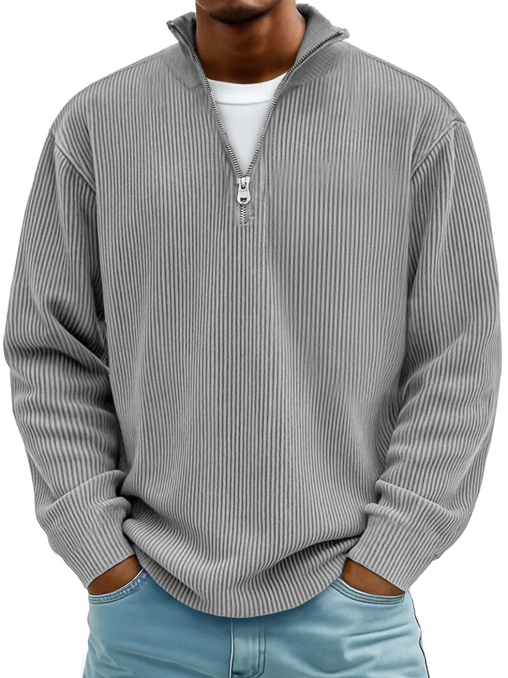 Pullover Herren mit Stehkragen und Reißverschluss | A&B - 5 - Annoboutique