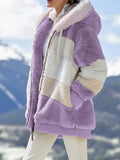 Women's Hooded Faux Fur Jacket with Colour Block Design - 1 - Rokvane