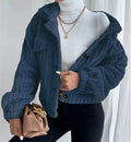 Women's Textured Cropped Jacket with Button Closure - 1 - Rokvane