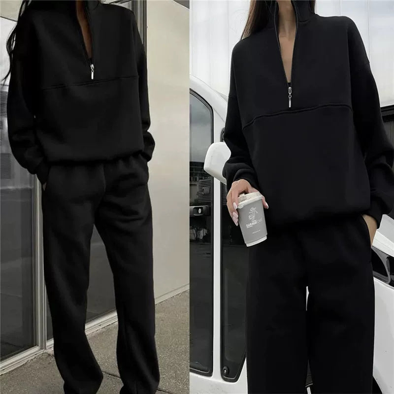 Modisches Zwei-Teiler Set für Damen mit Stehkragen und Reißverschluss - J&B - 1 - Annoboutique