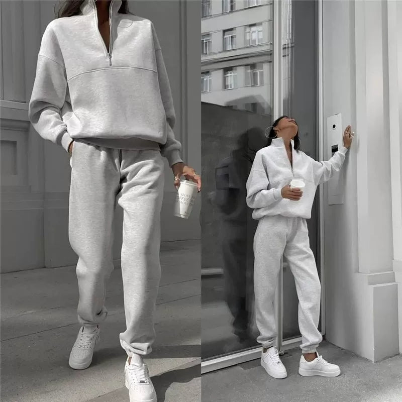 Modisches Zwei-Teiler Set für Damen mit Stehkragen und Reißverschluss - J&B - 2 - Annoboutique