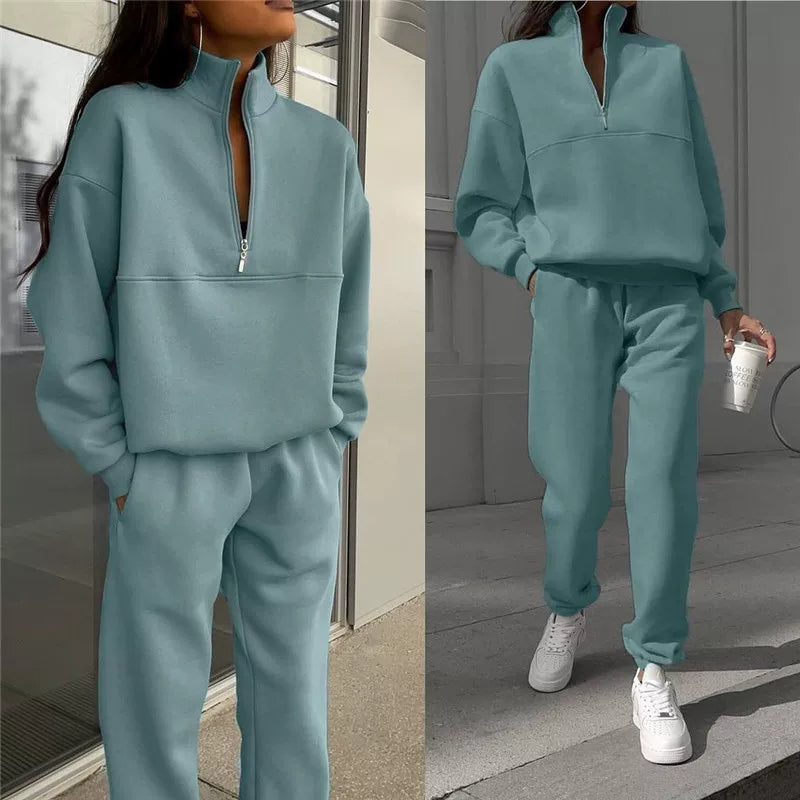 Modisches Zwei-Teiler Set für Damen mit Stehkragen und Reißverschluss - J&B - 5 - Annoboutique