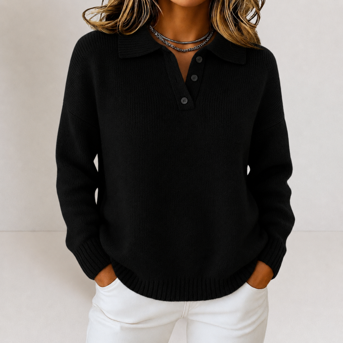 Pullover Damen mit Polo-Kragen und Knopfleiste - J&B - 6 - Jasminaboutique.com
