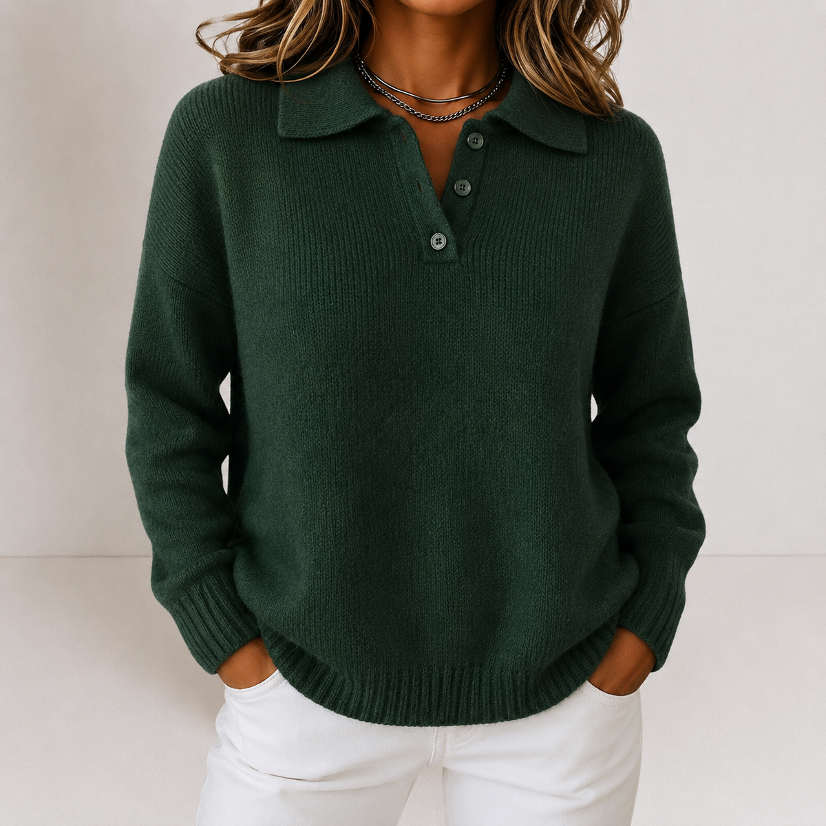 Pullover Damen mit Polo-Kragen und Knopfleiste - J&B - 7 - Jasminaboutique.com